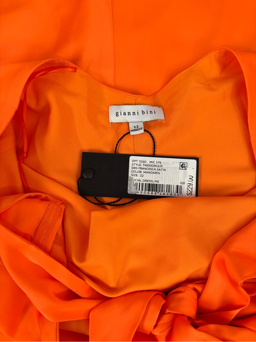 Gianni Bini Francesca Satin Dress In Mandarin Sz 12 NWT - - Picture 7 of 9
